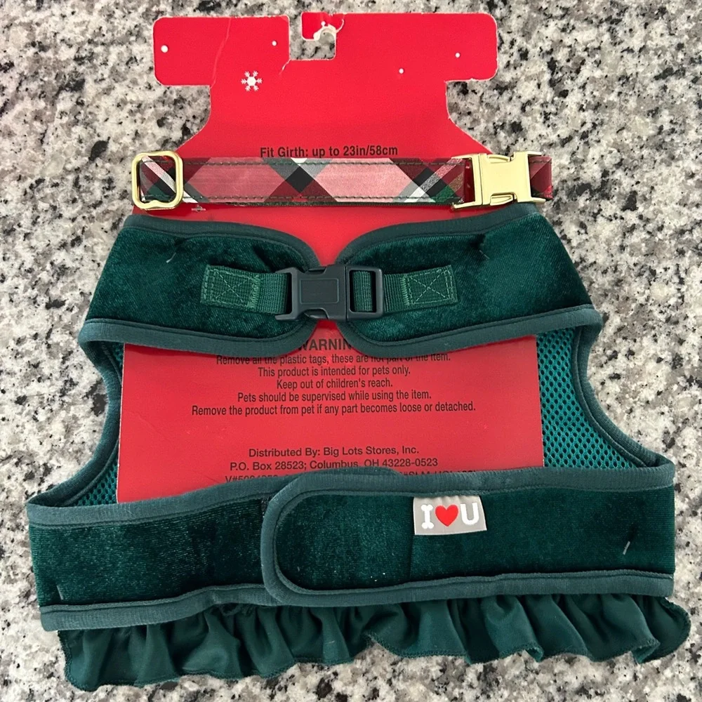 Christmas Dog Harness & Collar Bow Tie Set fits Girth Up To 23